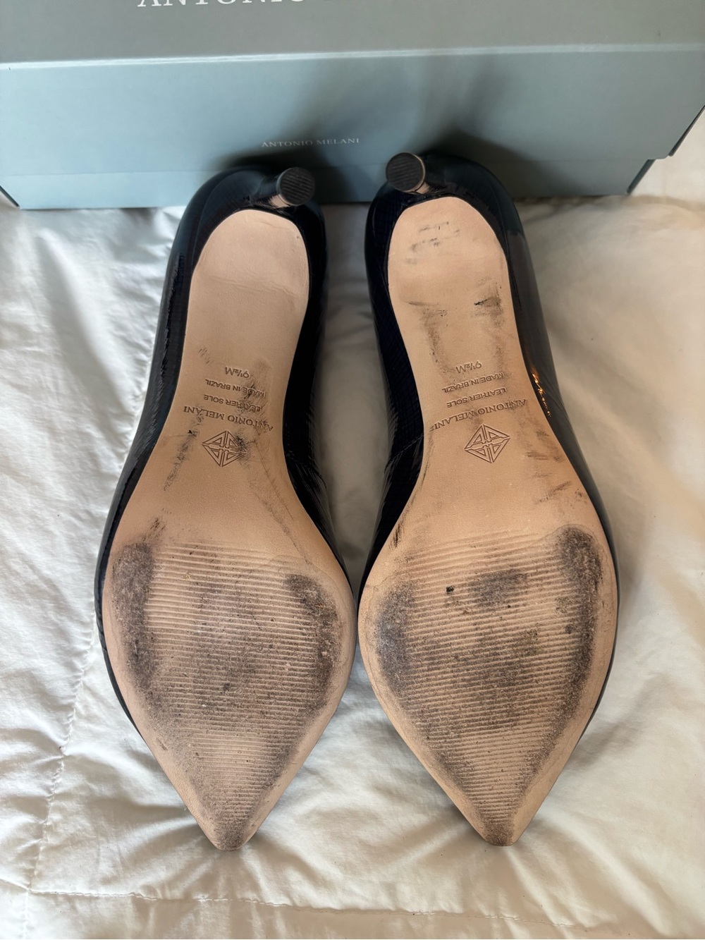 ANTONIO MELANI Navy Patent Pointed-Toe Stiletto Pumps - Picture 7 of 9